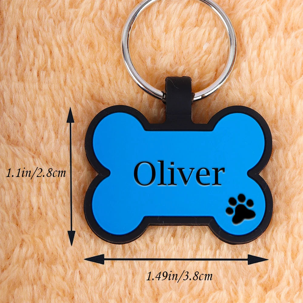 Placa de Identificação Personalizada para Cachorros - Silicone em Formato de Osso