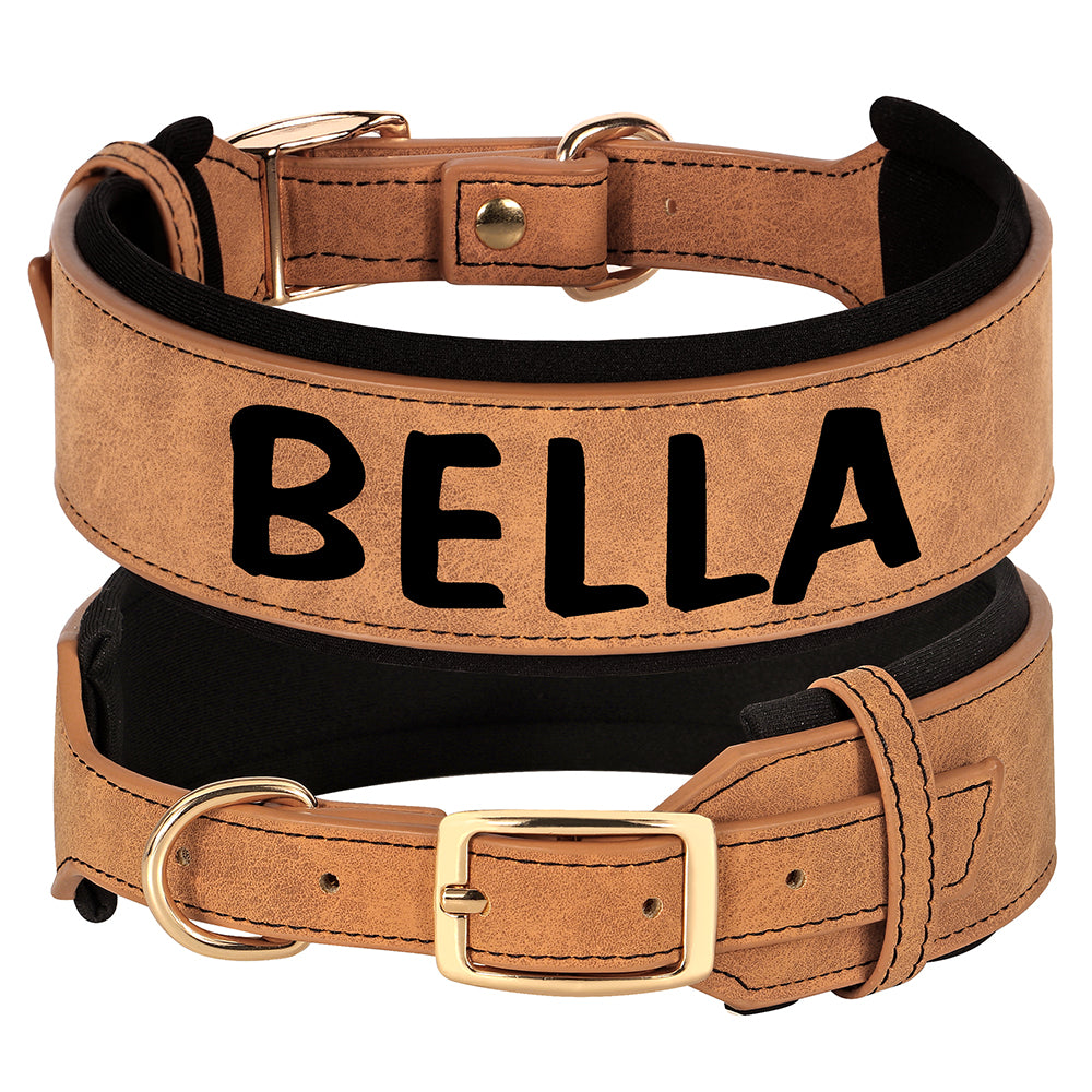 Coleira de Couro Personalizada para Cachorro - Coleira de Identificação