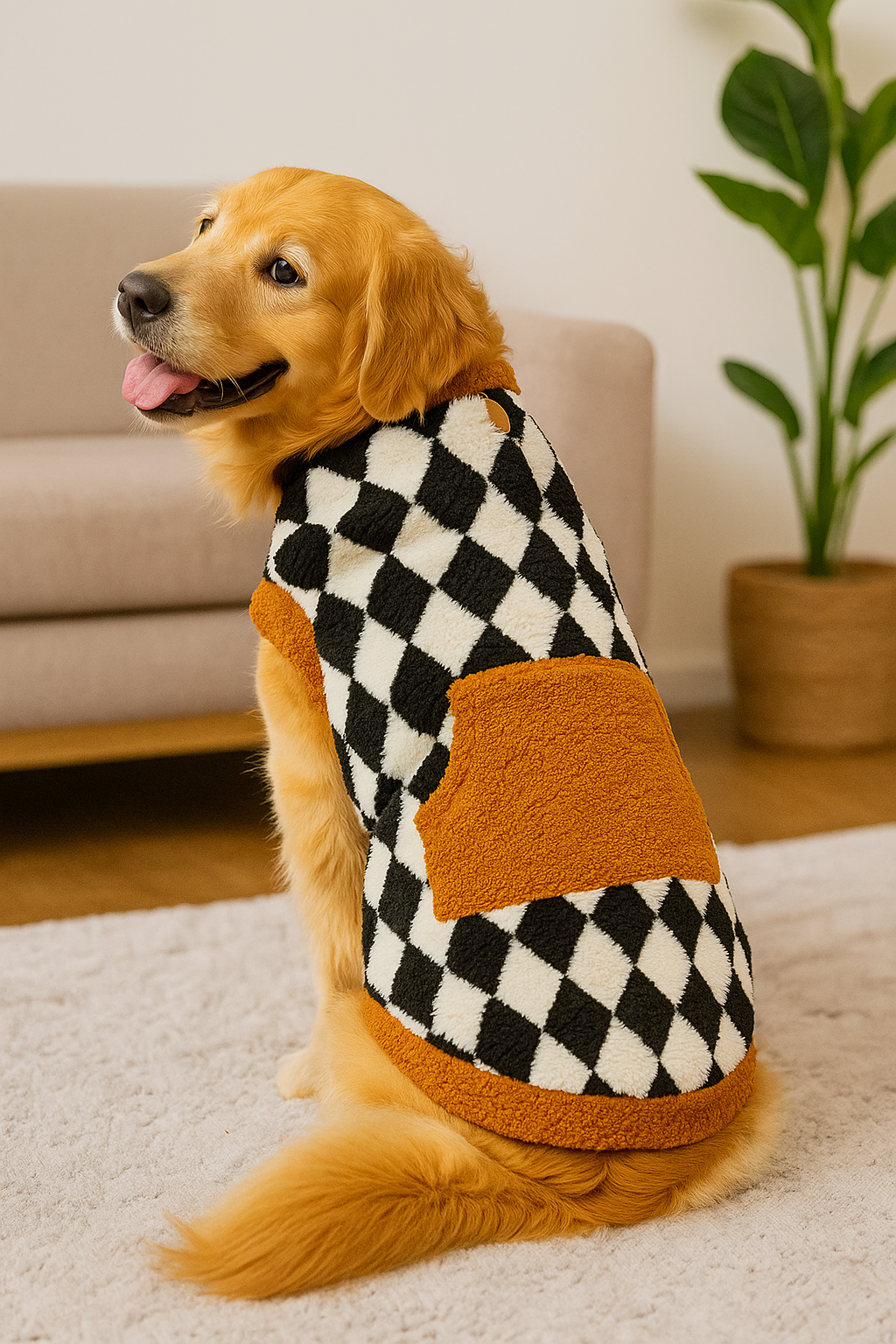 Suéter Xadrez para Cachorro – Roupa Pet Quente de Lã