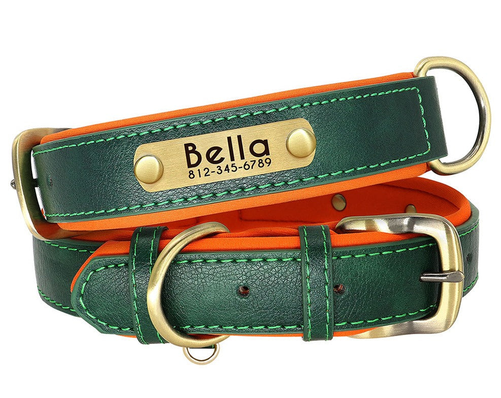 Coleira Personalizada de Identificação para Cães e Gatos de Couro