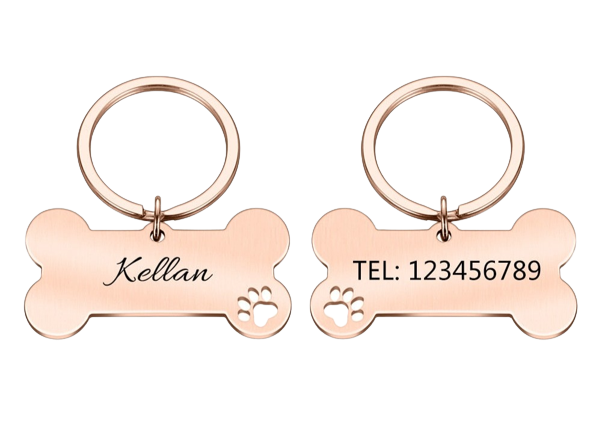 Pingente Personalizado de Identificação pra Coleira de Cães e Gatos - Formato de Osso