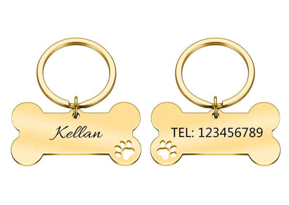 Pingente Personalizado de Identificação pra Coleira de Cães e Gatos - Formato de Osso