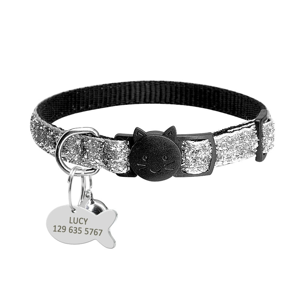 Coleira Personalizada para Gatos com Glitter - Coleira de Identificação