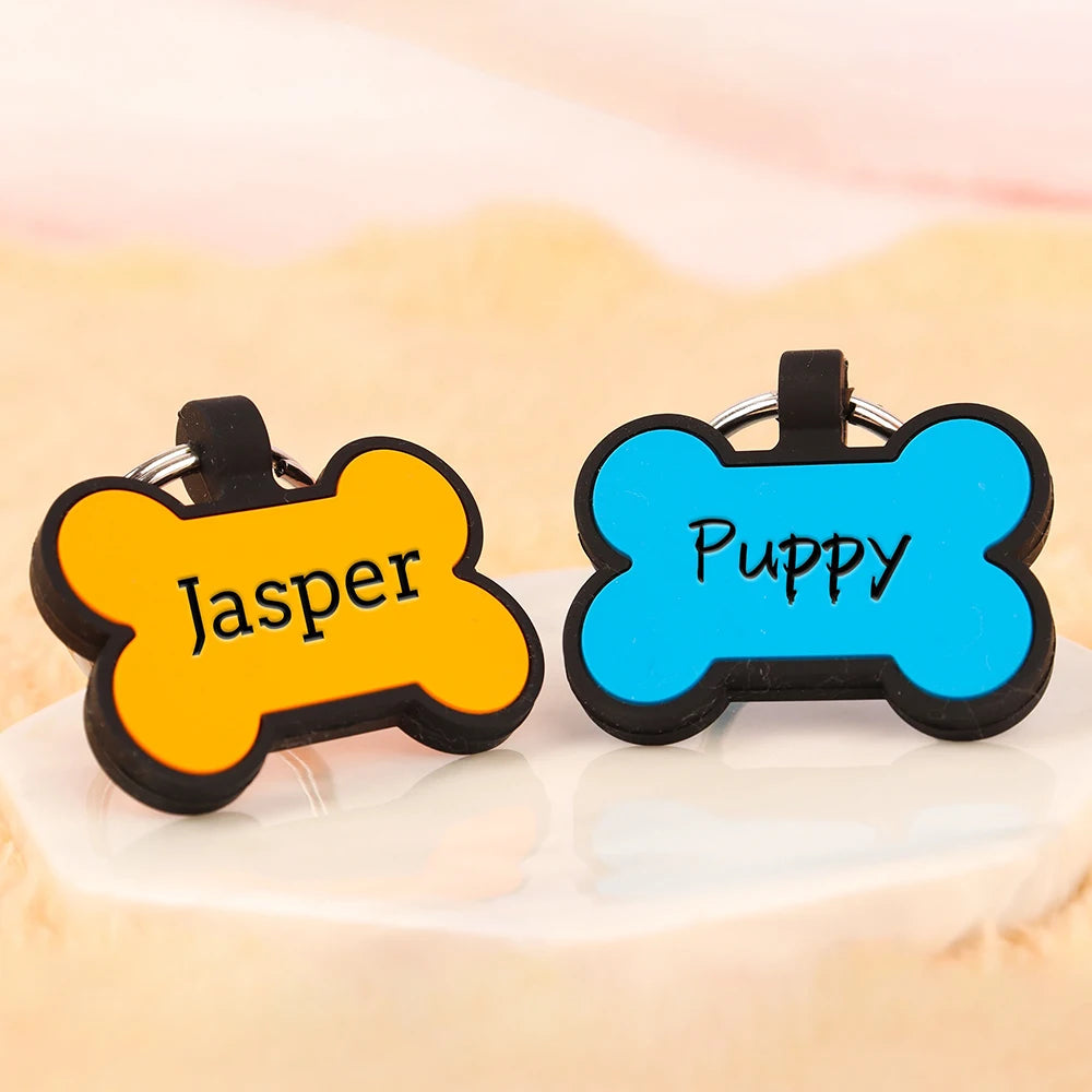 Placa de Identificação Personalizada para Cachorros - Silicone em Formato de Osso