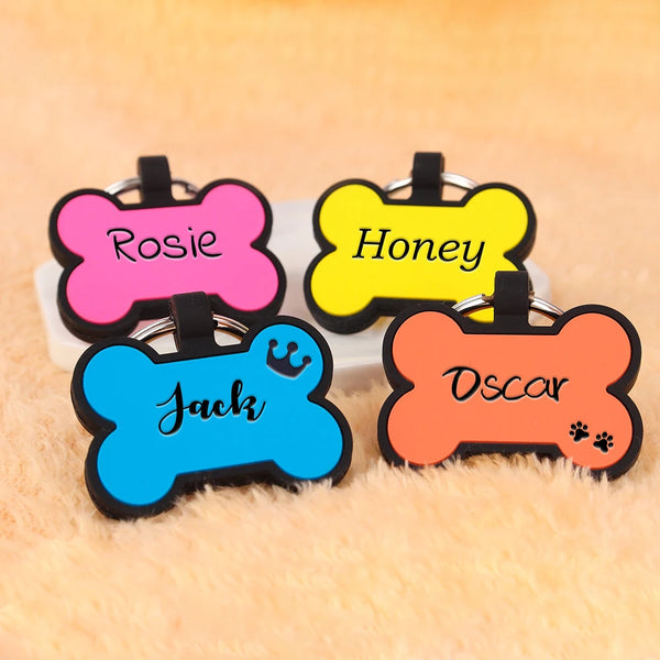 Placa de Identificação Personalizada para Cachorros - Silicone em Formato de Osso