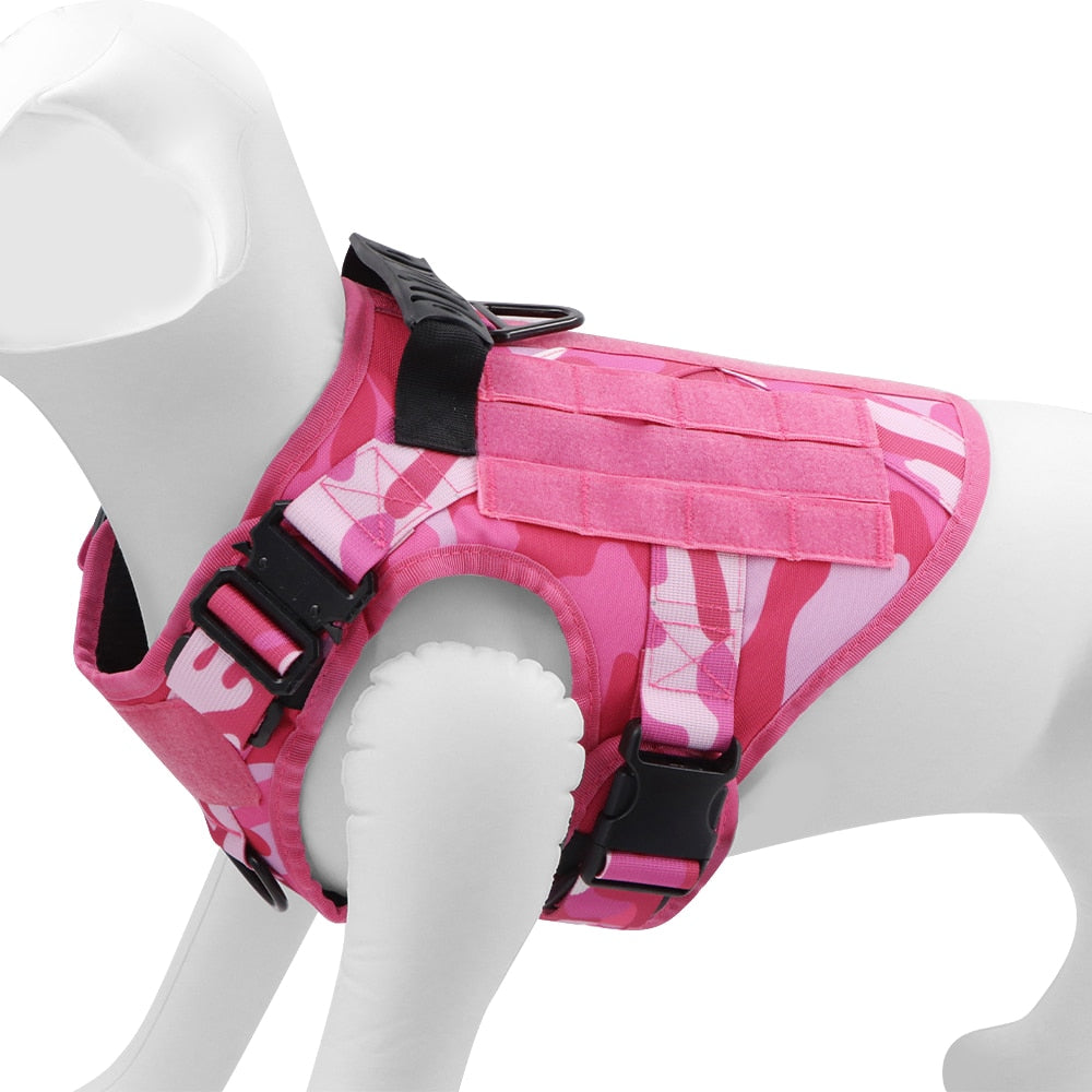 Peitoral para Cachorro Tático Resistente Camuflado Rosa
