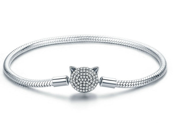 Pulseira Bracelete de Gatinho Cravejado em Prata 925