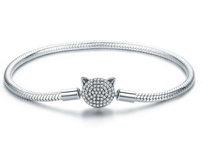 Pulseira Bracelete de Gatinho Cravejado em Prata 925