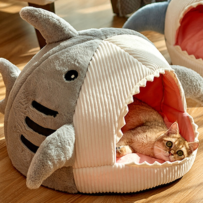 Cama e Toquinha para Gatos em formato de Tubarão
