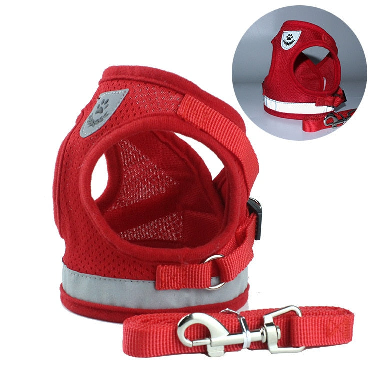 Coleira Peitoral e Guia para Cães e Gatos - Vermelho