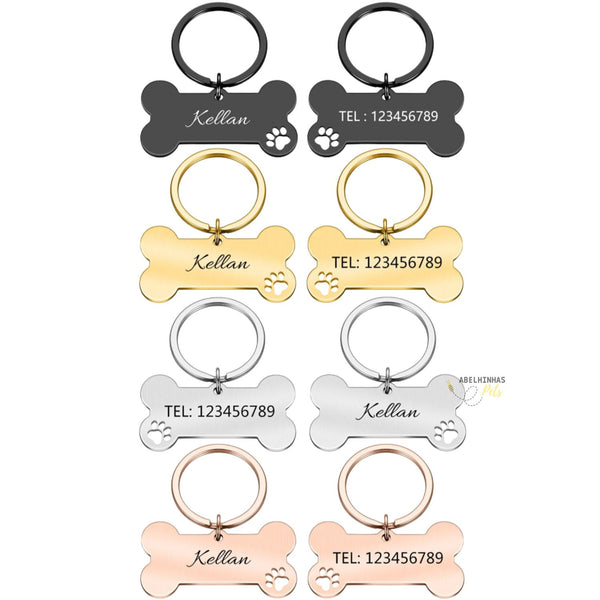 Pingente Personalizado de Identificação pra Coleira de Cães e Gatos - Formato de Osso