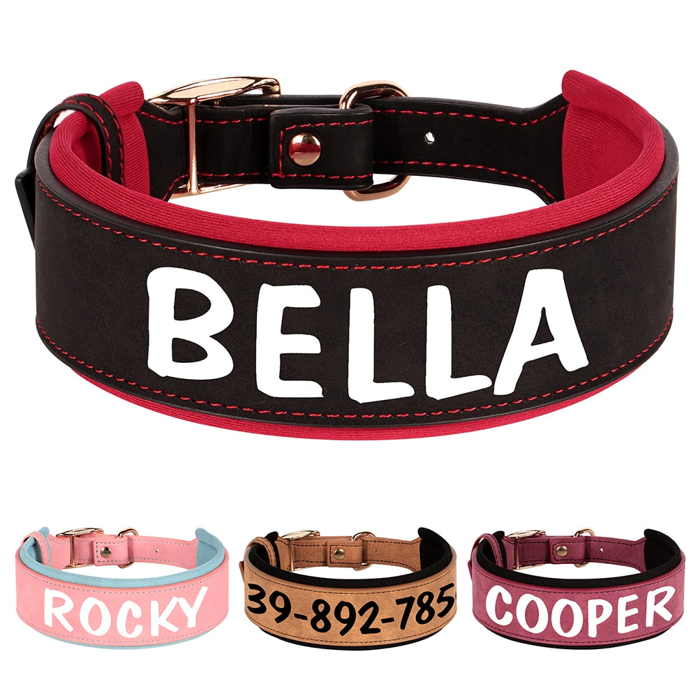Coleira de Couro Personalizada para Cachorro - Coleira de Identificação